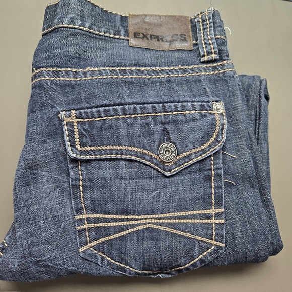 Express Blake Loose Fit Bootcut Jeans‎ Mens 34x30 Stitching Embroidered Western - Picture 1 of 9